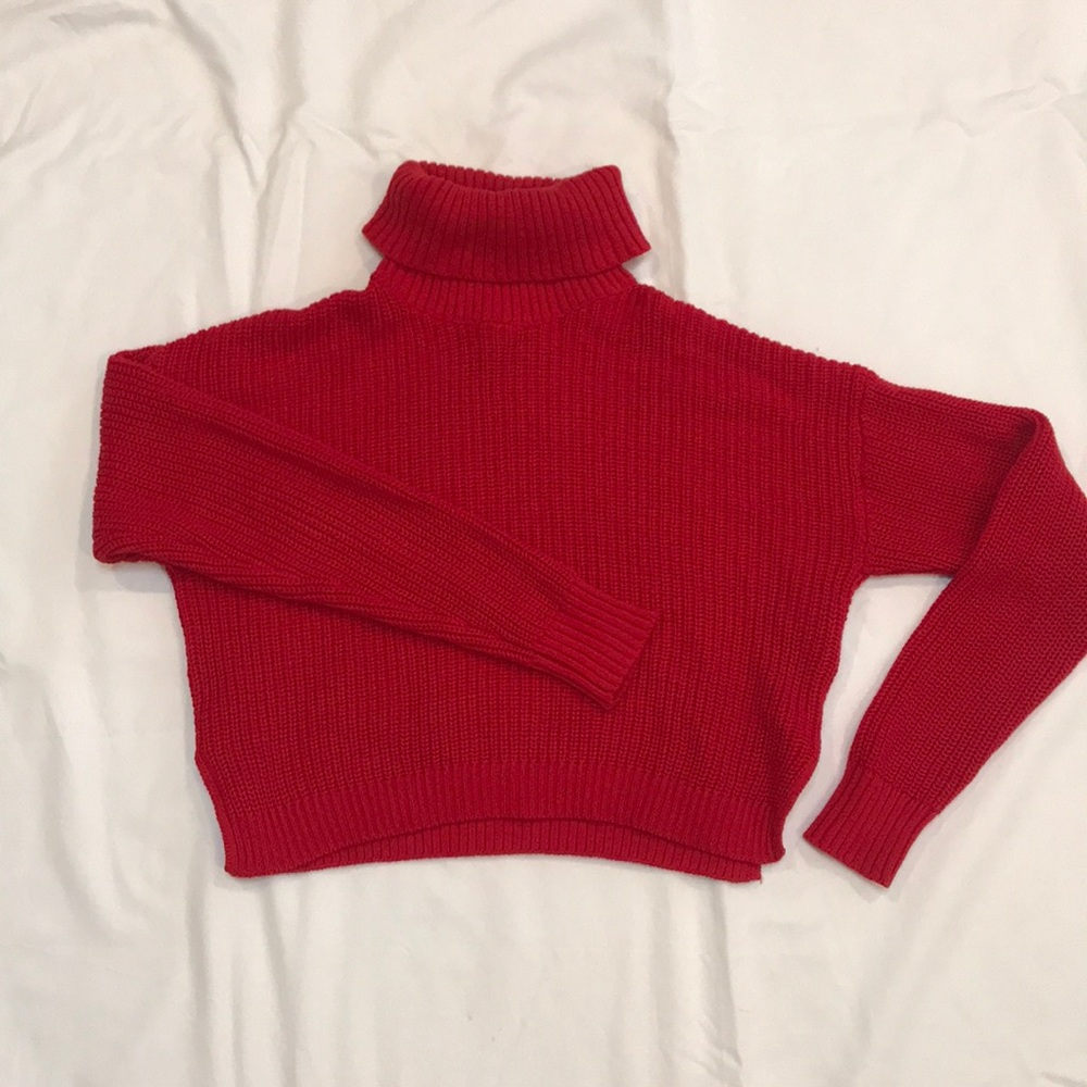 Red Semi Cropped Sweater